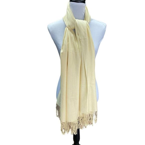 Wrap Scarf 4” Fringe Edge Light Yellow Women Width 28” Length 74” - Picture 2 of 10